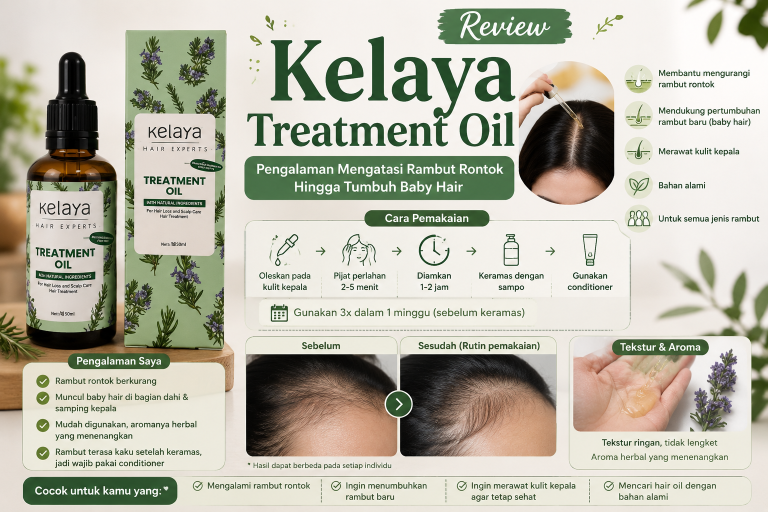 Review Kelaya Treatment Oil: Pengalaman Mengatasi Rambut Rontok Hingga Tumbuh Baby Hair